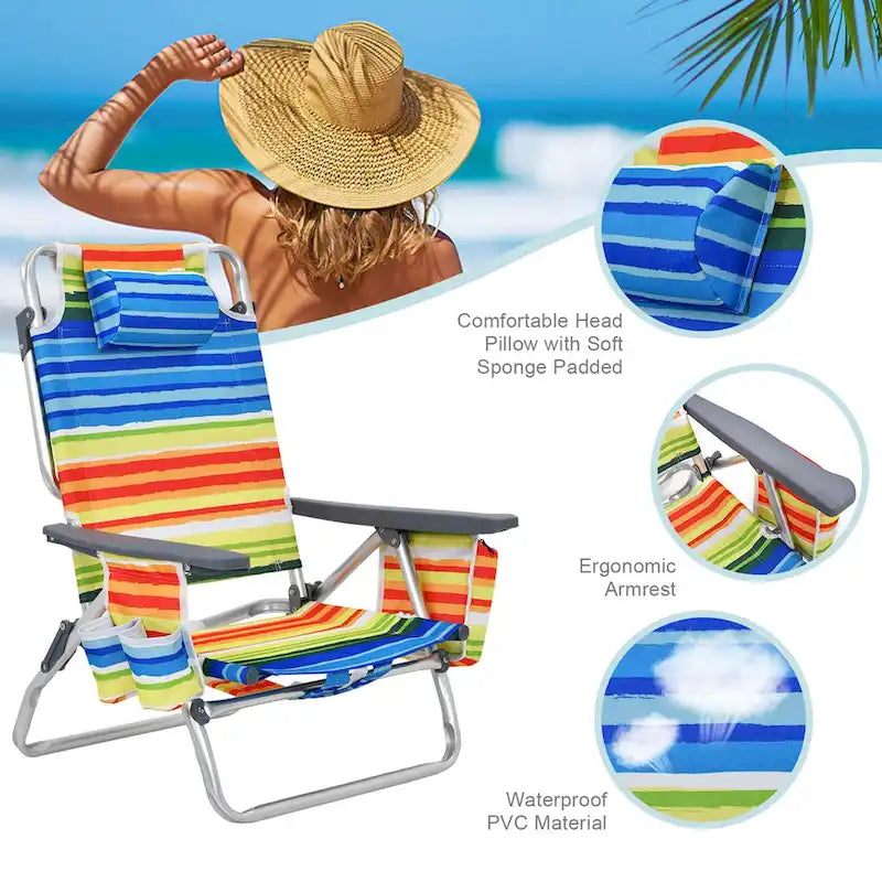 Lot de 4 chaises de plage pliantes de randonnée Costway, 5 positions d'extérieur - Voir détails
