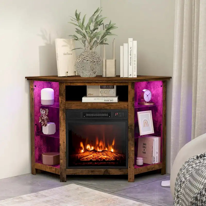 Meuble TV cheminée Costway avec lumières LED et cheminée électrique 18 pouces pour - Voir détails
