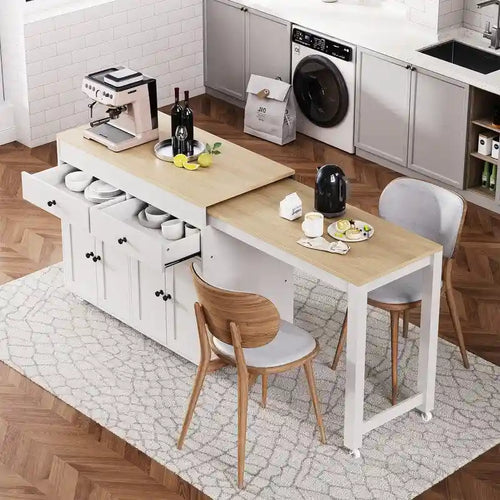 Îlot de cuisine Abner avec table à manger extensible