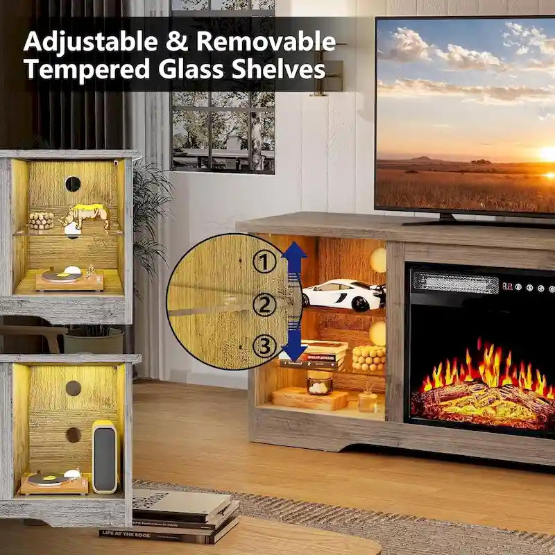 Meuble TV cheminée Bossin 58" avec foyer électrique 18", centre de divertissement moderne pour téléviseurs 65", console TV