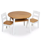 Melissa & Doug Wooden Round Table and 2 Chairs Set – Light Woodgrain and White 2-Tone Finish