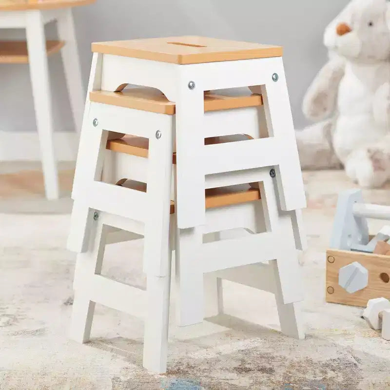 Melissa & Doug Tabourets en bois – Lot de 4 – Blanc/Chaises d'activité pour enfants, bois massif, empilables