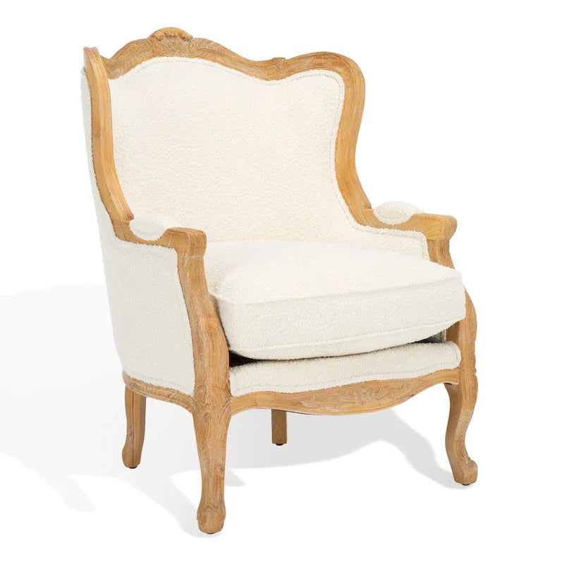 Fauteuil à oreilles Safavieh Couture Kali en chêne et lin naturel - 34 larg. x 34 prof. x 40 haut.