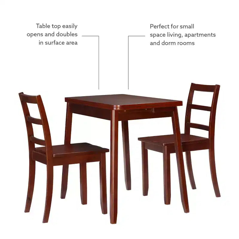 Ensemble de salle à manger pliant 3 pièces Alberts en bois massif avec rangement dissimulé, finition riche brun expresso - Linon