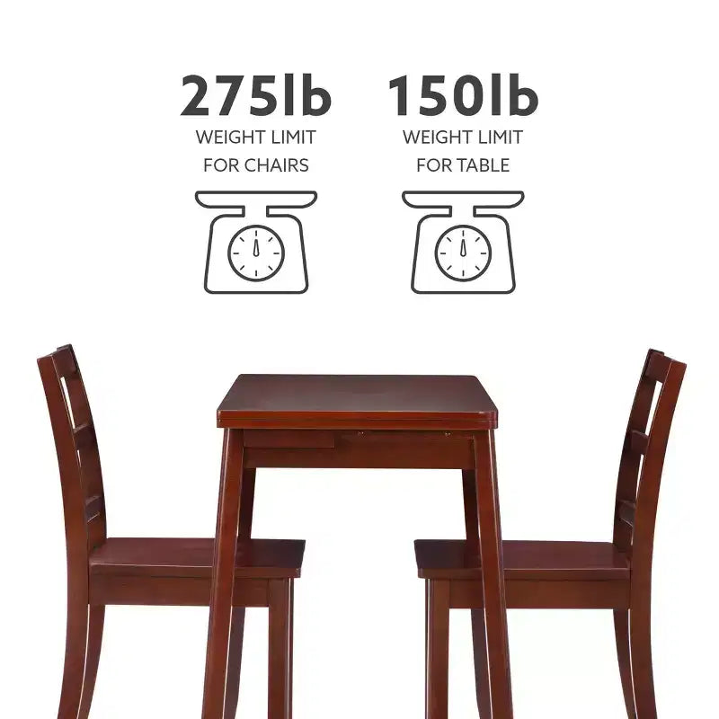 Ensemble de salle à manger pliant 3 pièces Alberts en bois massif avec rangement dissimulé, finition riche brun expresso - Linon