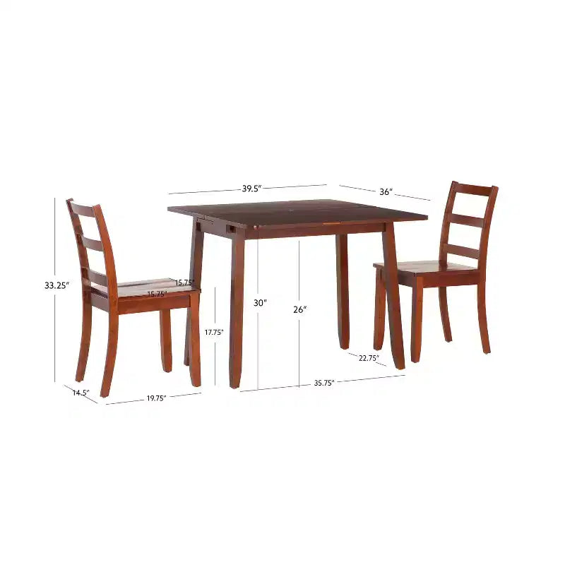 Ensemble de salle à manger pliant 3 pièces Alberts en bois massif avec rangement dissimulé, finition riche brun expresso - Linon