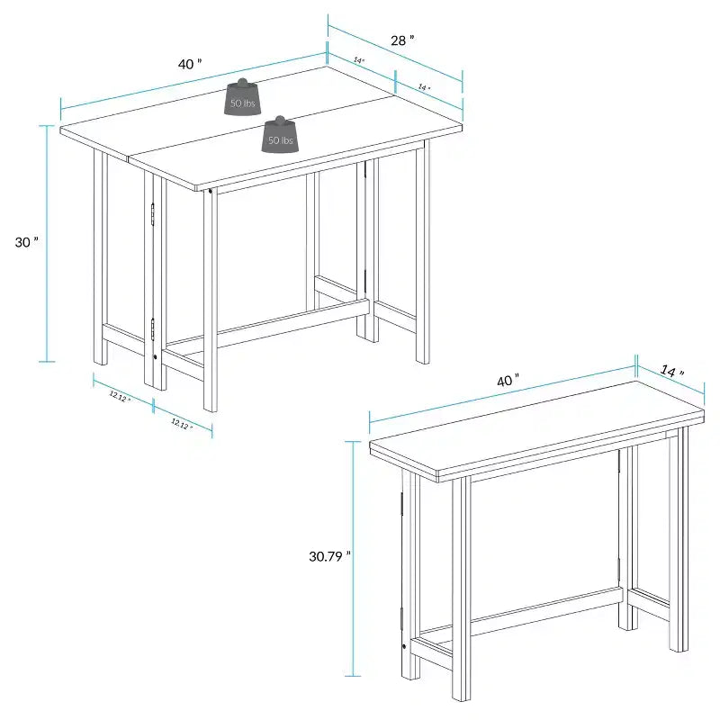 Console et table à manger pliante convertible en bois massif marron chaud - Flora Home