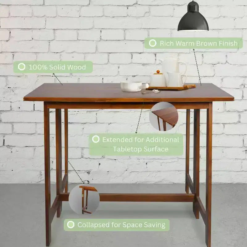 Console et table à manger pliante convertible en bois massif marron chaud - Flora Home