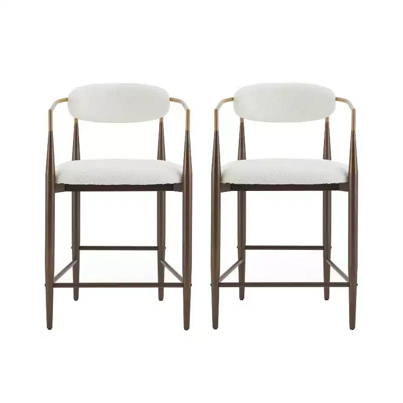 Christopher Knight Home Set of 2 25" Liam Modern Upholstered Iron Counter Height Barstools Beige/Brown