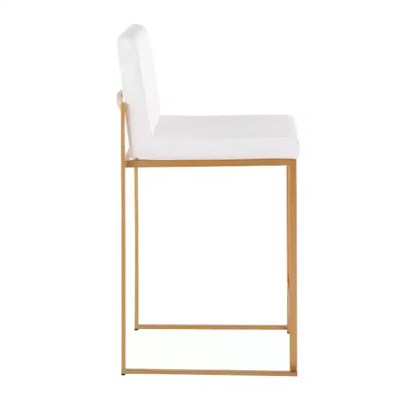 Lot de 3 tabourets de bar hauts Fuji LumiSource, hauteur comptoir, acier doré/PU blanc