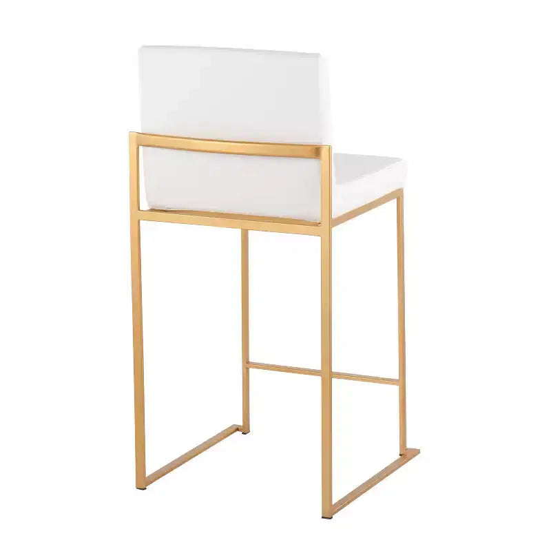 Lot de 3 tabourets de bar hauts Fuji LumiSource, hauteur comptoir, acier doré/PU blanc