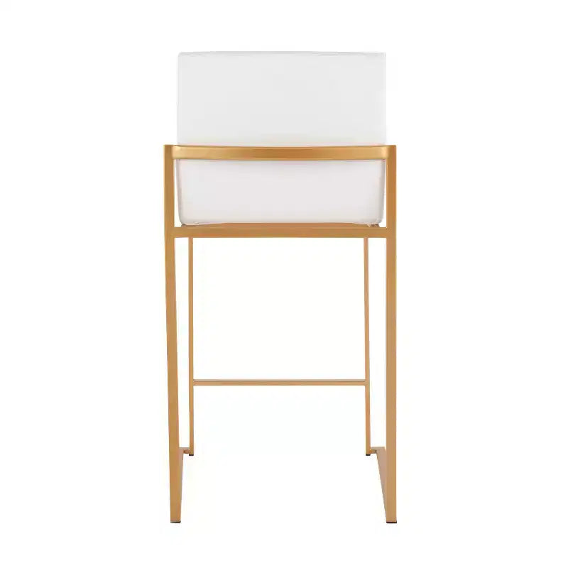 Lot de 3 tabourets de bar hauts Fuji LumiSource, hauteur comptoir, acier doré/PU blanc