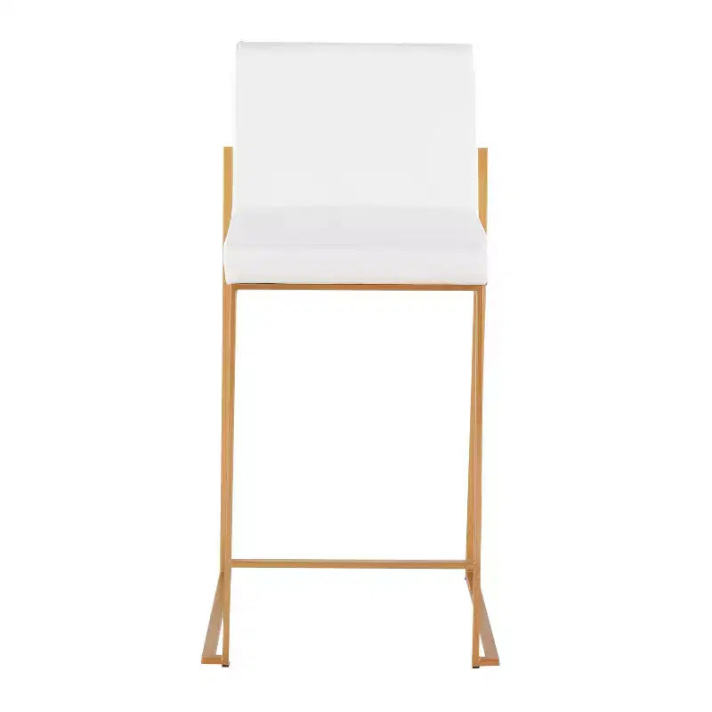 Lot de 3 tabourets de bar hauts Fuji LumiSource, hauteur comptoir, acier doré/PU blanc