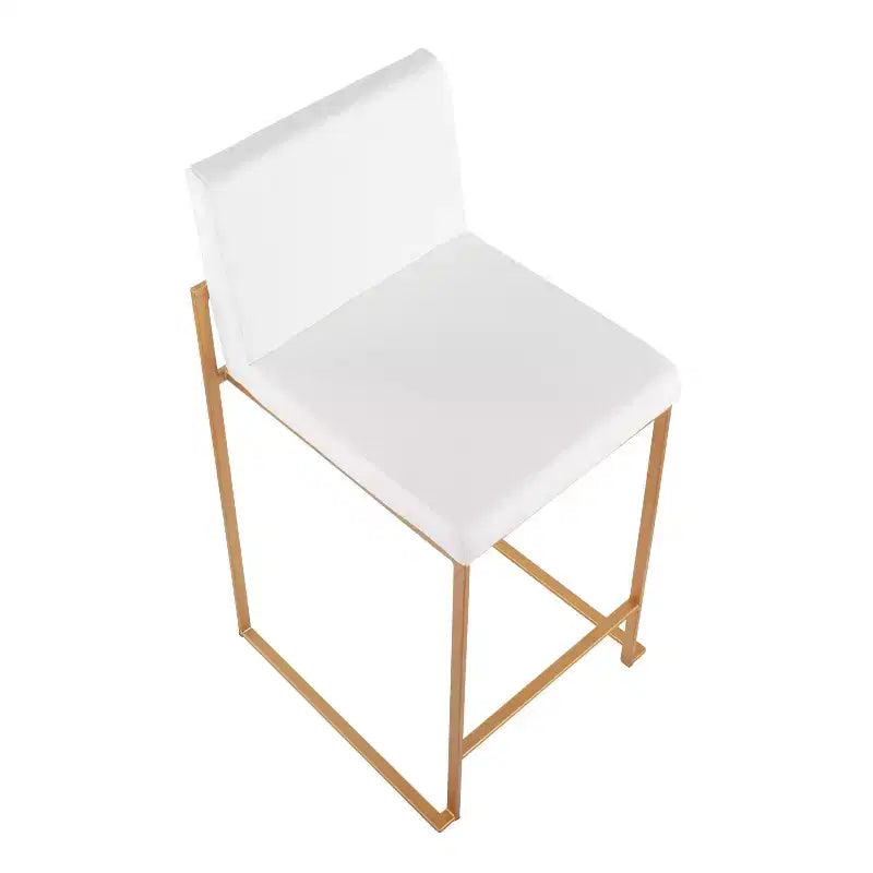 Lot de 3 tabourets de bar hauts Fuji LumiSource, hauteur comptoir, acier doré/PU blanc