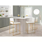 Lot de 3 tabourets de bar hauts Fuji LumiSource, hauteur comptoir, acier doré/PU blanc