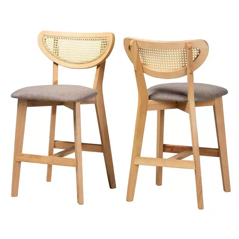 Baxton Studio Tabourets de bar Dannell en tissu et bois, 2 pièces, gris/chêne naturel/brun clair : Revêtement en polyester, Structure en bois d'hévéa