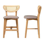 Baxton Studio Tabourets de bar Dannell en tissu et bois, 2 pièces, gris/chêne naturel/brun clair : Revêtement en polyester, Structure en bois d'hévéa