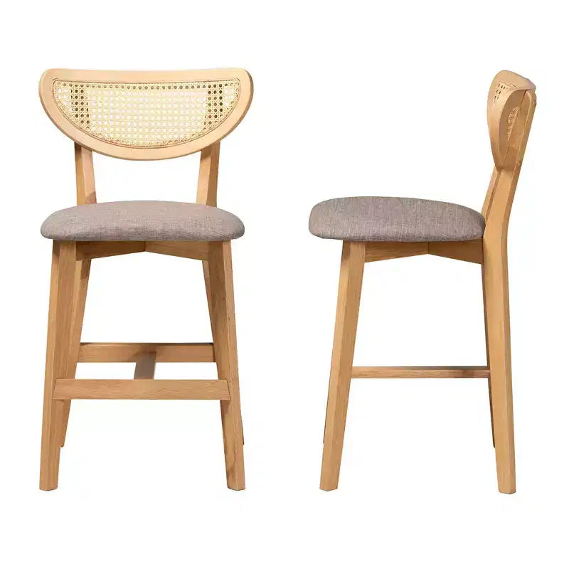 Baxton Studio Tabourets de bar Dannell en tissu et bois, 2 pièces, gris/chêne naturel/brun clair : Revêtement en polyester, Structure en bois d'hévéa