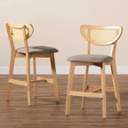 Baxton Studio Tabourets de bar Dannell en tissu et bois, 2 pièces, gris/chêne naturel/brun clair : Revêtement en polyester, Structure en bois d'hévéa