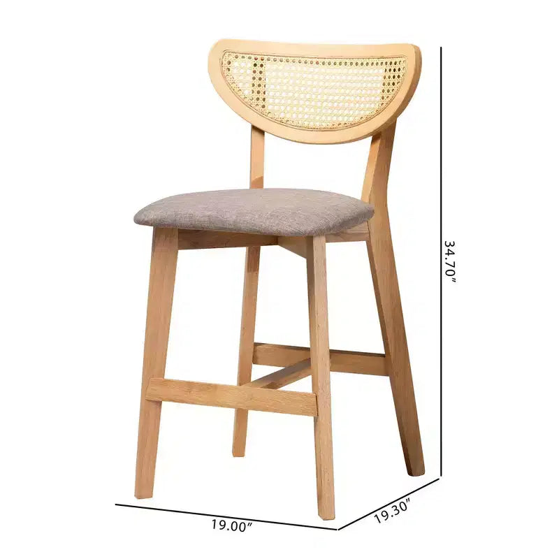 Baxton Studio Tabourets de bar Dannell en tissu et bois, 2 pièces, gris/chêne naturel/brun clair : Revêtement en polyester, Structure en bois d'hévéa