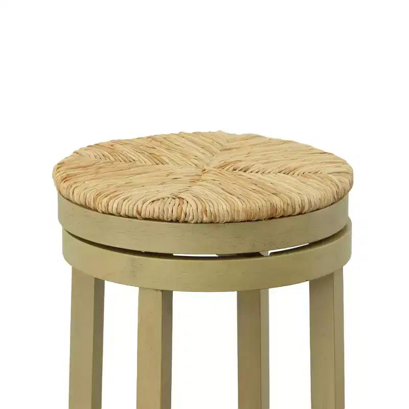 Tabouret de bar pivotant Carolina Living 30" Leif avec assise en jonc gris patiné : Chaise de comptoir ronde, sans dossier, à hauteur fixe