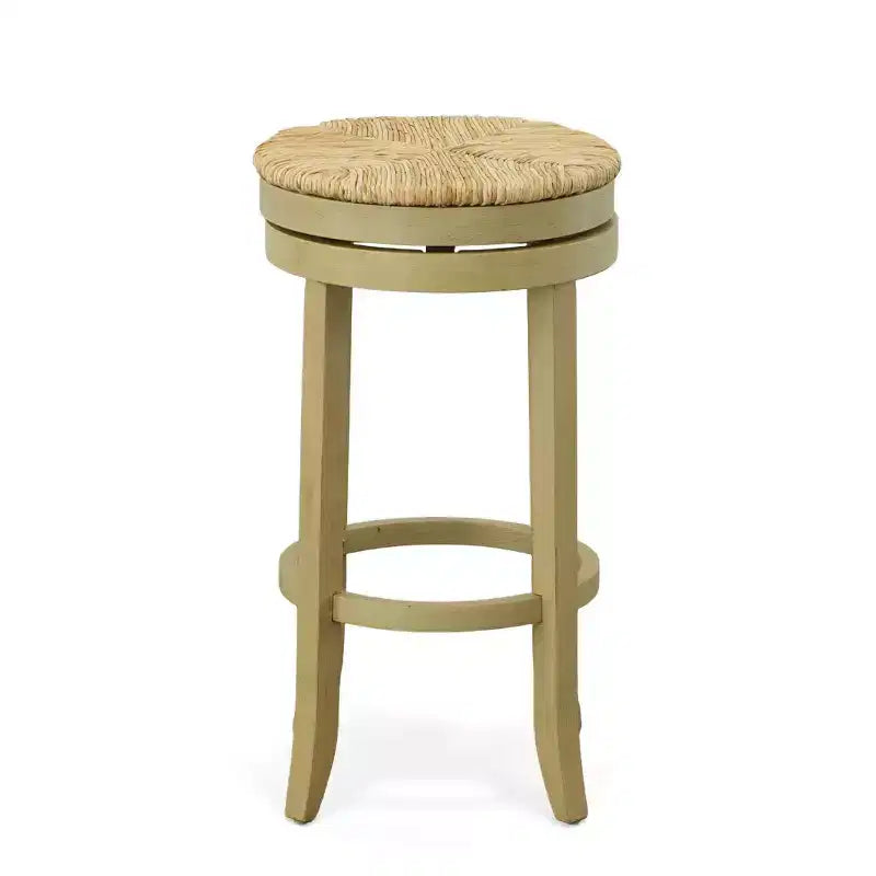 Tabouret de bar pivotant Carolina Living 30" Leif avec assise en jonc gris patiné : Chaise de comptoir ronde, sans dossier, à hauteur fixe