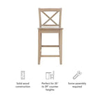 Tabourets de bar à hauteur de comptoir traditionnels en bois massif avec dossier en X Torino, 24 po, finition gris délavé - Linon