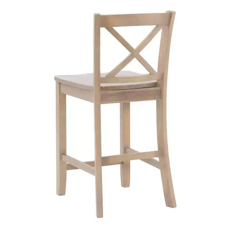 Tabourets de bar à hauteur de comptoir traditionnels en bois massif avec dossier en X Torino, 24 po, finition gris délavé - Linon