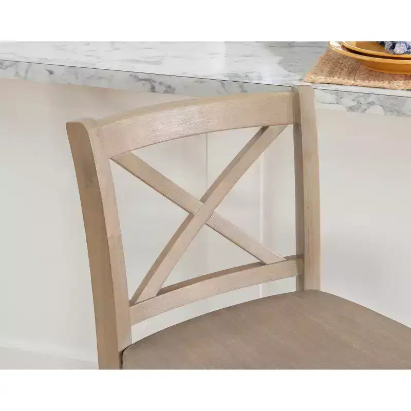 Tabourets de bar à hauteur de comptoir traditionnels en bois massif avec dossier en X Torino, 24 po, finition gris délavé - Linon