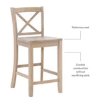 Tabourets de bar à hauteur de comptoir traditionnels en bois massif avec dossier en X Torino, 24 po, finition gris délavé - Linon
