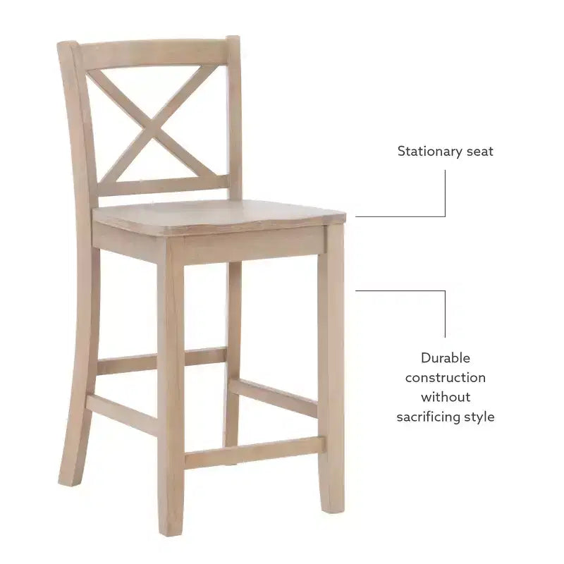 Tabourets de bar à hauteur de comptoir traditionnels en bois massif avec dossier en X Torino, 24 po, finition gris délavé - Linon