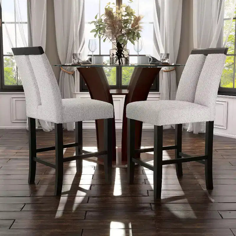 miBasics Lot de 2 tabourets de bar contemporains Northstar en tissu bouclé, hauteur comptoir, blanc/noir : Rembourrés, pieds en bois, garnissage en mousse