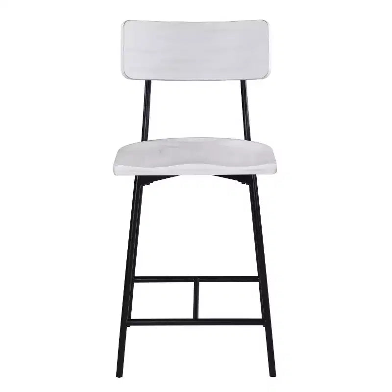 Comfort Pointe Bari Tabouret de bar hauteur comptoir, finition blanchie : Assise selle, dossier incurvé, structure métallique
