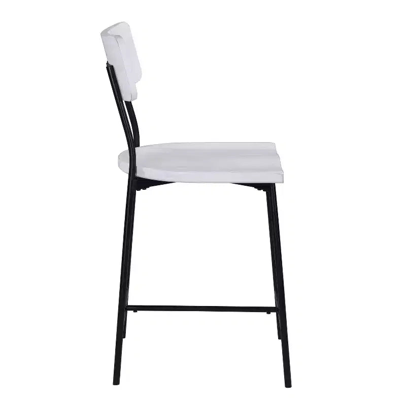 Comfort Pointe Bari Tabouret de bar hauteur comptoir, finition blanchie : Assise selle, dossier incurvé, structure métallique