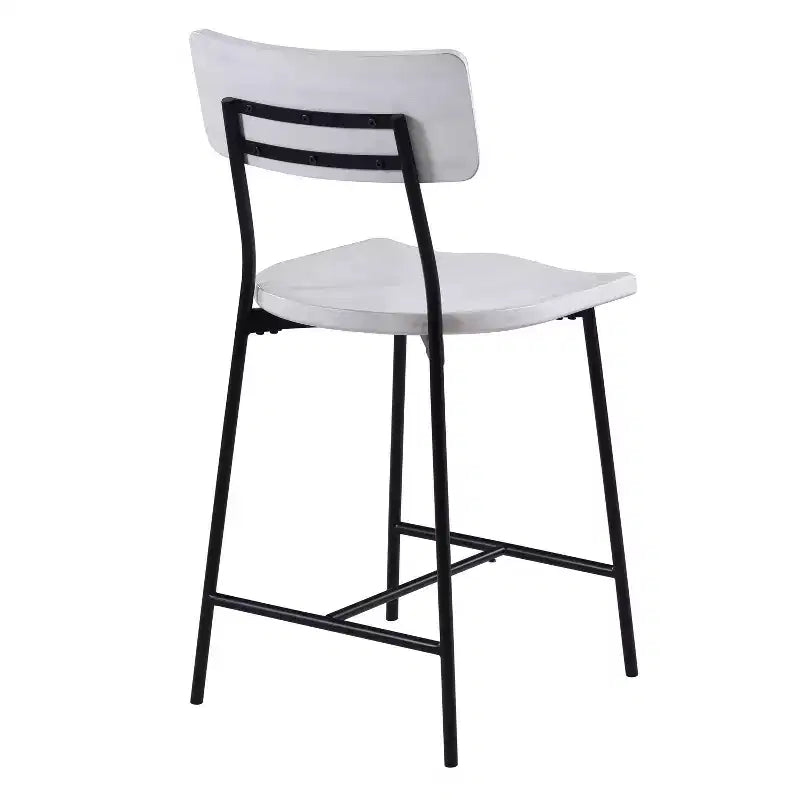 Comfort Pointe Bari Tabouret de bar hauteur comptoir, finition blanchie : Assise selle, dossier incurvé, structure métallique