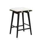 Nathan James Barker Wood and Boucle Counter Height Barstool Black: Linen Upholstered, 24.8" Tall