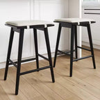 Nathan James Barker Tabouret de bar à hauteur de comptoir en bois et boucle, noir : Rembourrage en lin, 63 cm de haut