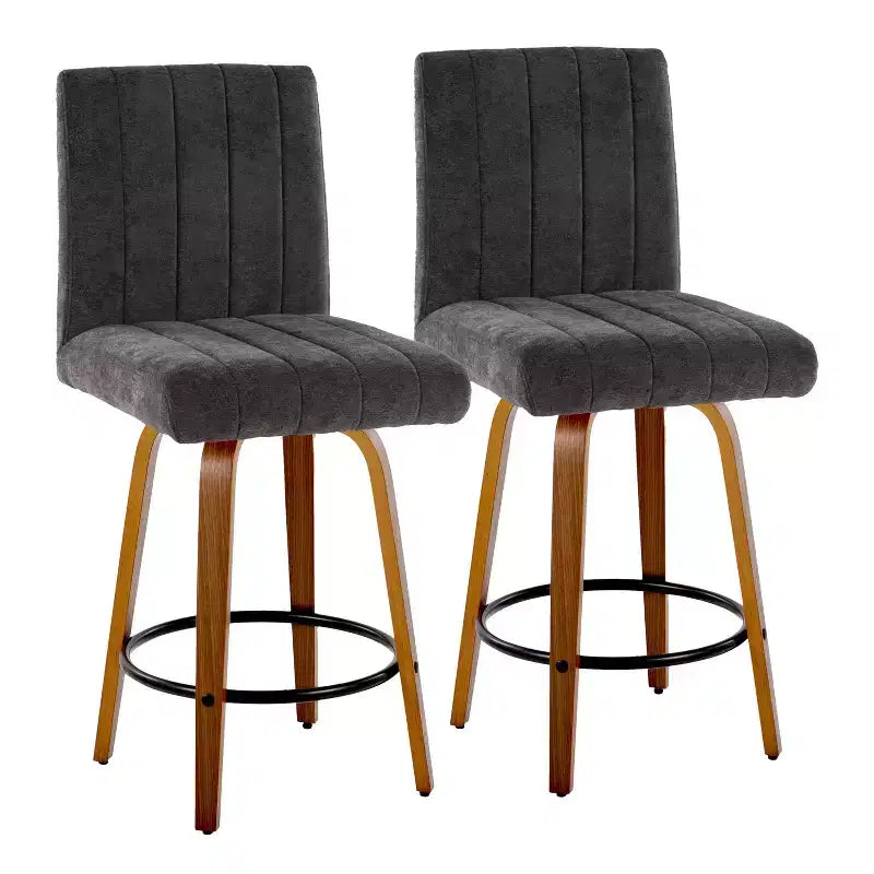 LumiSource Set of 2 Hank Counter Height Barstools Walnut Wood/Black Fabric