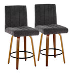 LumiSource Set of 2 Hank Counter Height Barstools Walnut Wood/Black Fabric