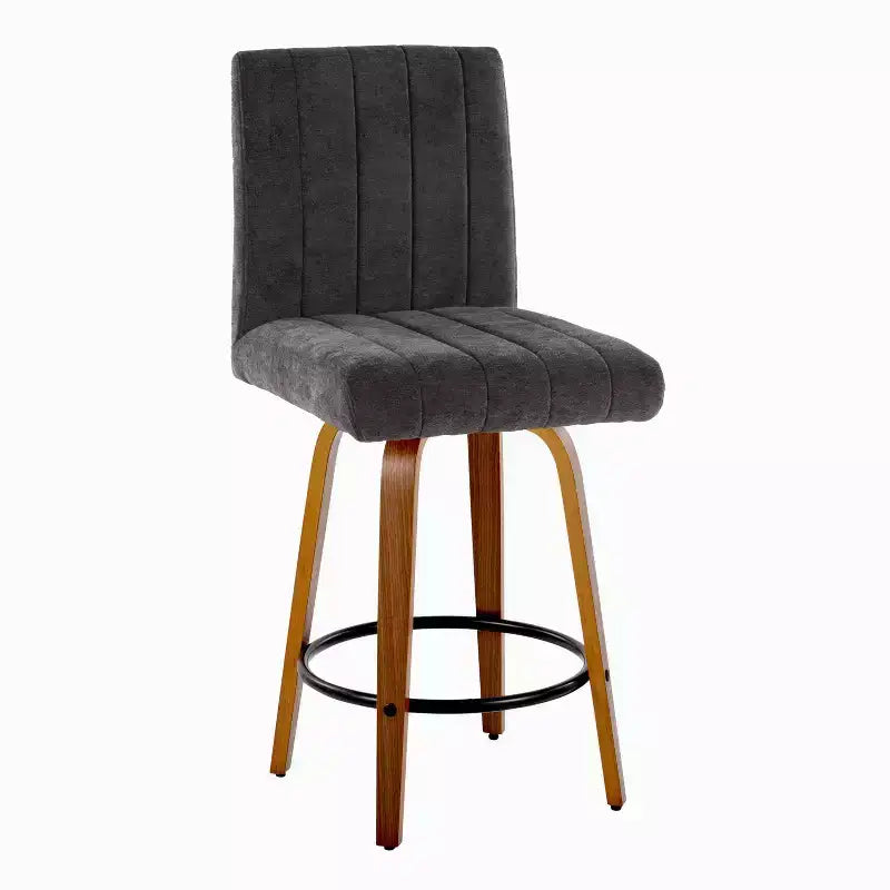 LumiSource Ensemble de 2 tabourets de bar Hank hauteur comptoir Noyer/Tissu noir