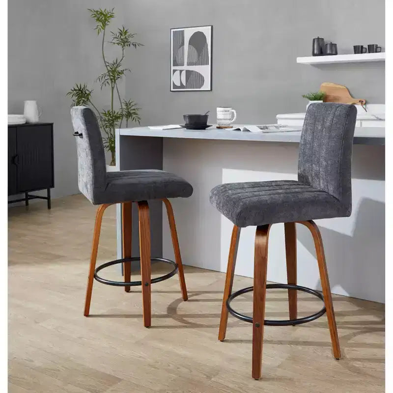 LumiSource Ensemble de 2 tabourets de bar Hank hauteur comptoir Noyer/Tissu noir
