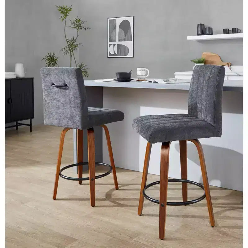 LumiSource Ensemble de 2 tabourets de bar Hank hauteur comptoir Noyer/Tissu noir