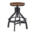Set of 2 Tormo Adjustable Metal & Distressed Wood Barstool Black - Powell: Swivel, Round Seat, Industrial Design