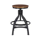 Lot de 2 tabourets de bar réglables Tormo en métal et bois vieilli noirs - Powell : pivotants, assise ronde, design industriel