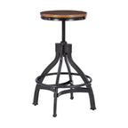 Lot de 2 tabourets de bar réglables Tormo en métal et bois vieilli noirs - Powell : pivotants, assise ronde, design industriel