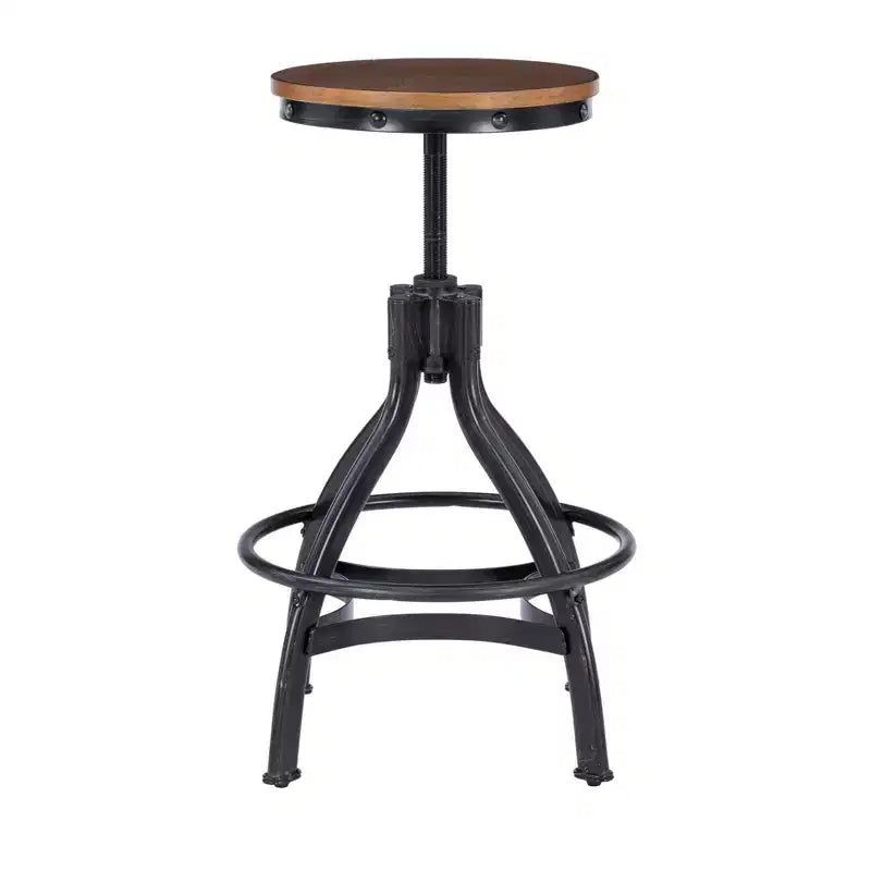 Lot de 2 tabourets de bar réglables Tormo en métal et bois vieilli noirs - Powell : pivotants, assise ronde, design industriel