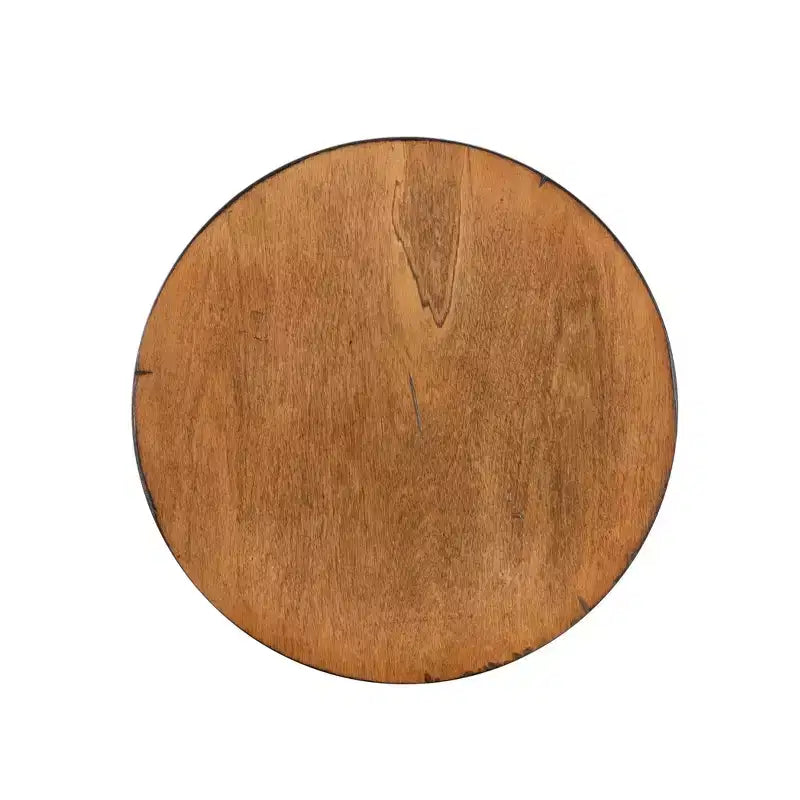 Lot de 2 tabourets de bar réglables Tormo en métal et bois vieilli noirs - Powell : pivotants, assise ronde, design industriel