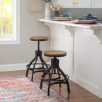 Lot de 2 tabourets de bar réglables Tormo en métal et bois vieilli noirs - Powell : pivotants, assise ronde, design industriel