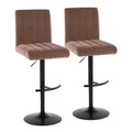 LumiSource Set of 2 Hank Adjustable Barstools Black Metal/Brown Fabric