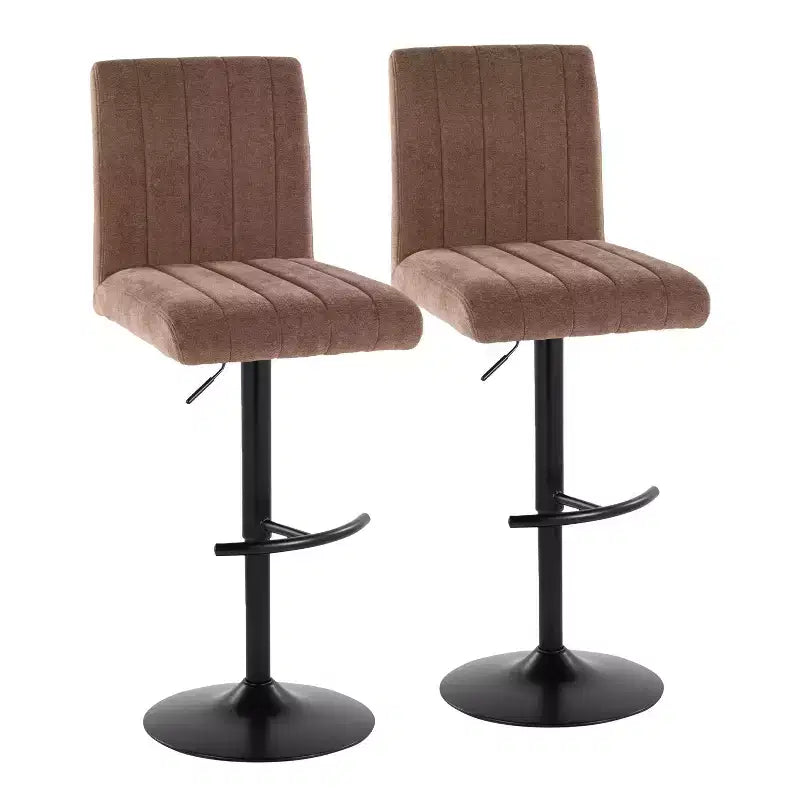 LumiSource Set of 2 Hank Adjustable Barstools Black Metal/Brown Fabric